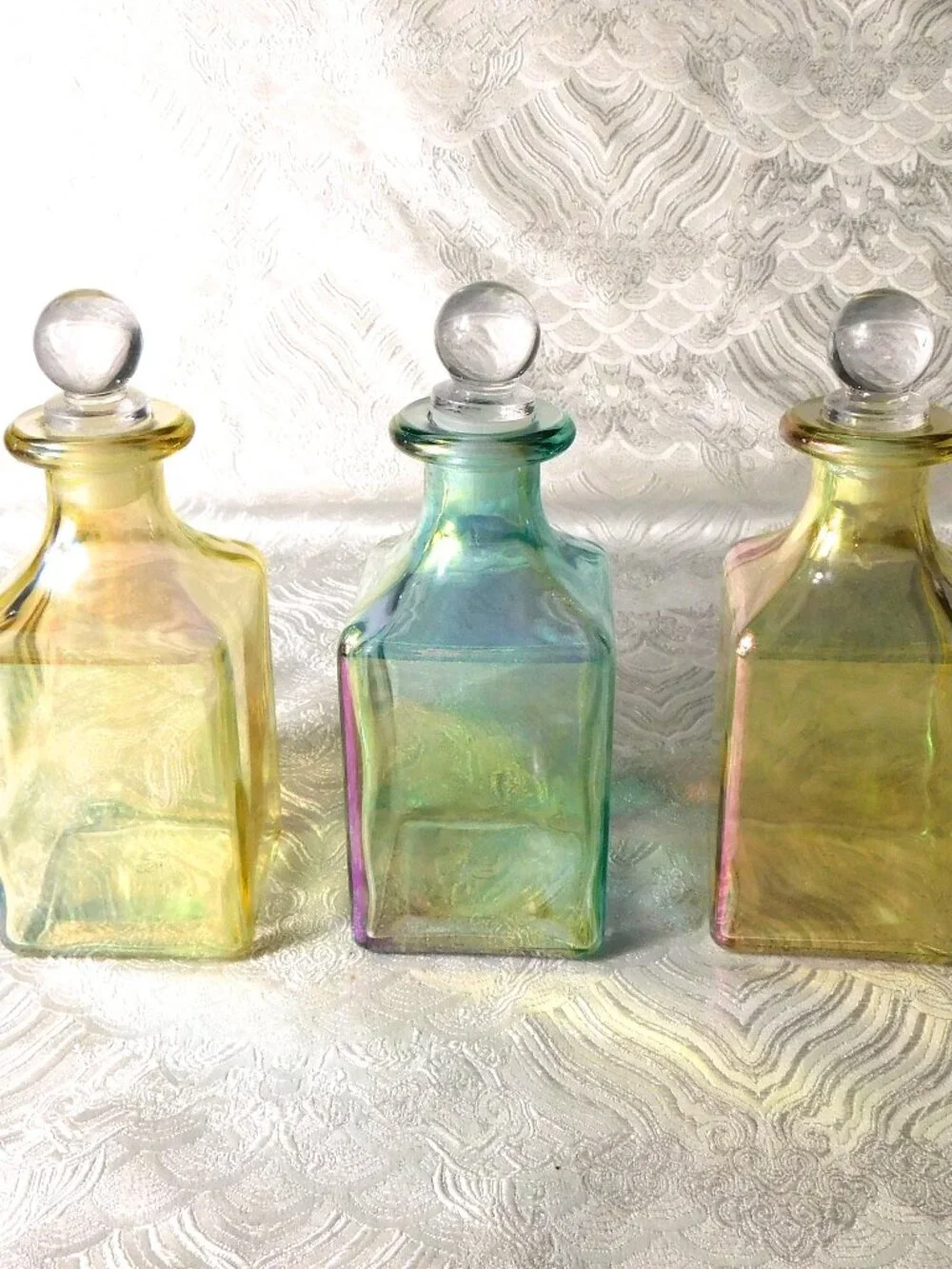 Lot of Three Glass Bottles with Stoppers # 25864